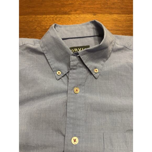 Large Orvis Heritage Wash Solid Blue Button Up Long Sleeve Shirt - Picture 1 of 11